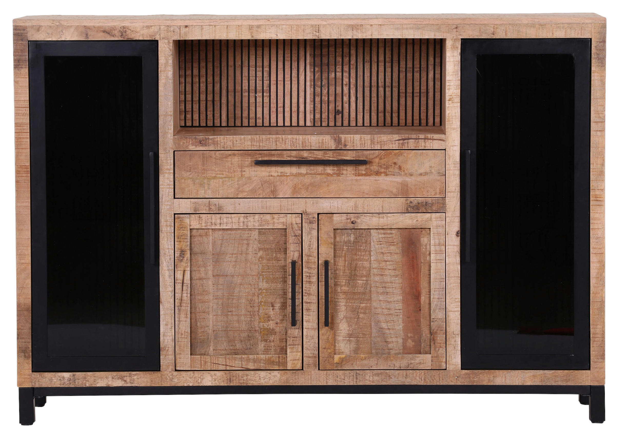 SIDEBOARD  in 160/110/43 cm  - Schwarz/Naturfarben, LIFESTYLE, Glas/Holz (160/110/43cm) - Landscape