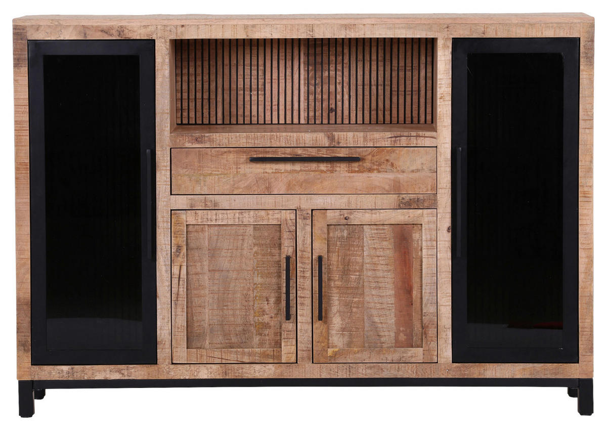 SIDEBOARD  in 160/110/43 cm  - Schwarz/Naturfarben, LIFESTYLE, Glas/Holz (160/110/43cm) - Landscape