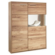 HIGHBOARD Asteiche furniert, massiv lackiert, seidenmatt Eichefarben - Eichefarben/Silberfarben, KONVENTIONELL, Glas/Holz (90/138/40cm) - VOLEO