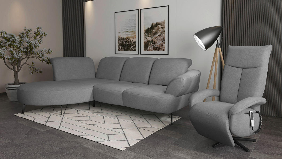 ECKSOFA in Mikrofaser Grau  - Schwarz/Grau, Modern, Textil/Metall (208/313cm) - Sit & More