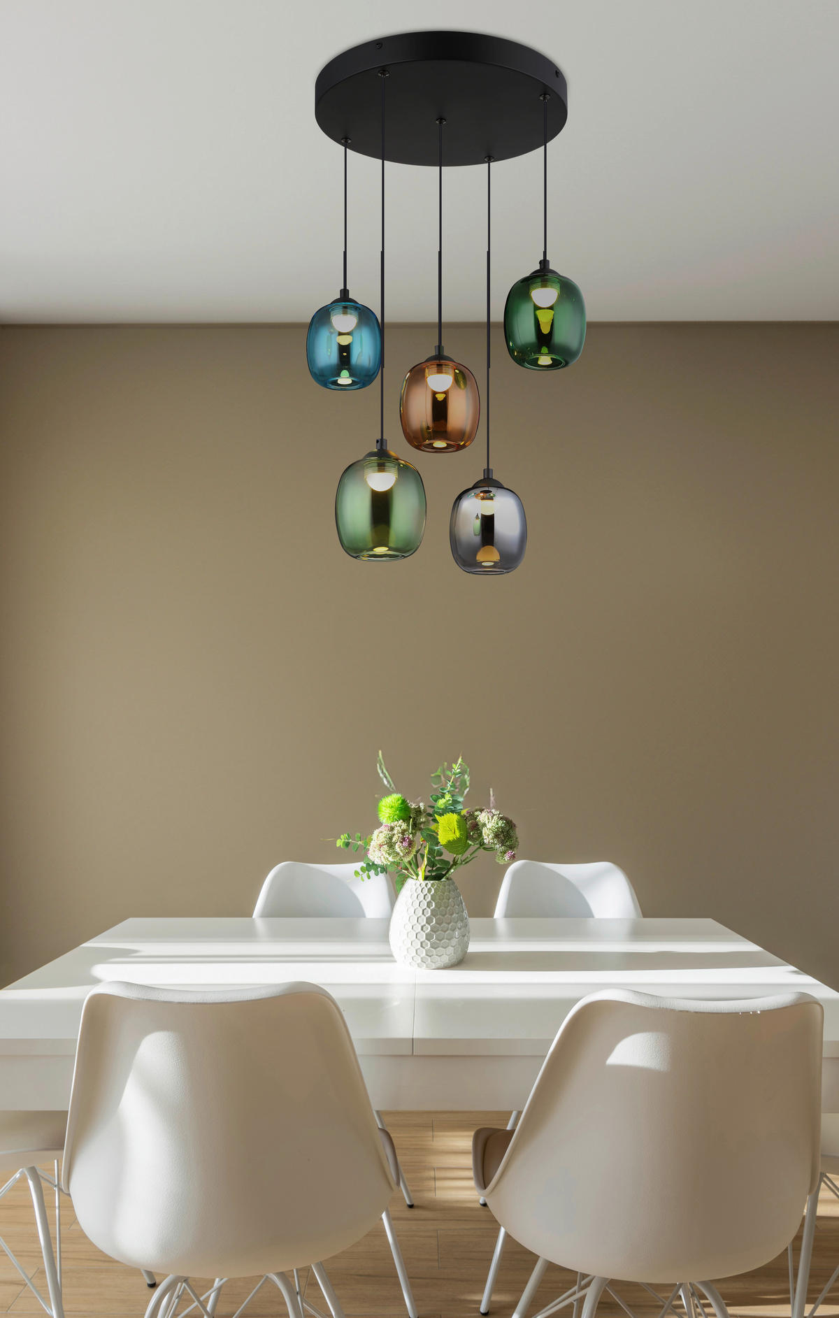 LED-HÄNGELEUCHTE MINARA 43/150 cm   - Blau/Dunkelgrün, Basics, Glas/Kunststoff (43/150cm)
