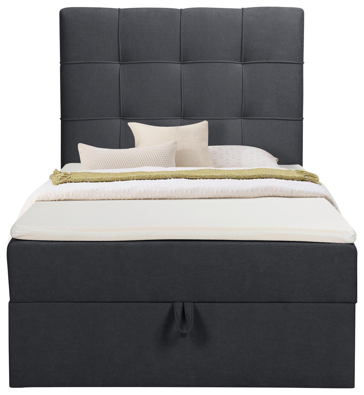 BOXBETT 100/200 cm,  in Anthrazit, Matratze, gepolstertes Kopfteil, Bettkasten, Topper, H3 = fest  - Anthrazit/Schwarz, Basics, Kunststoff/Textil (100/200cm) - Chameo