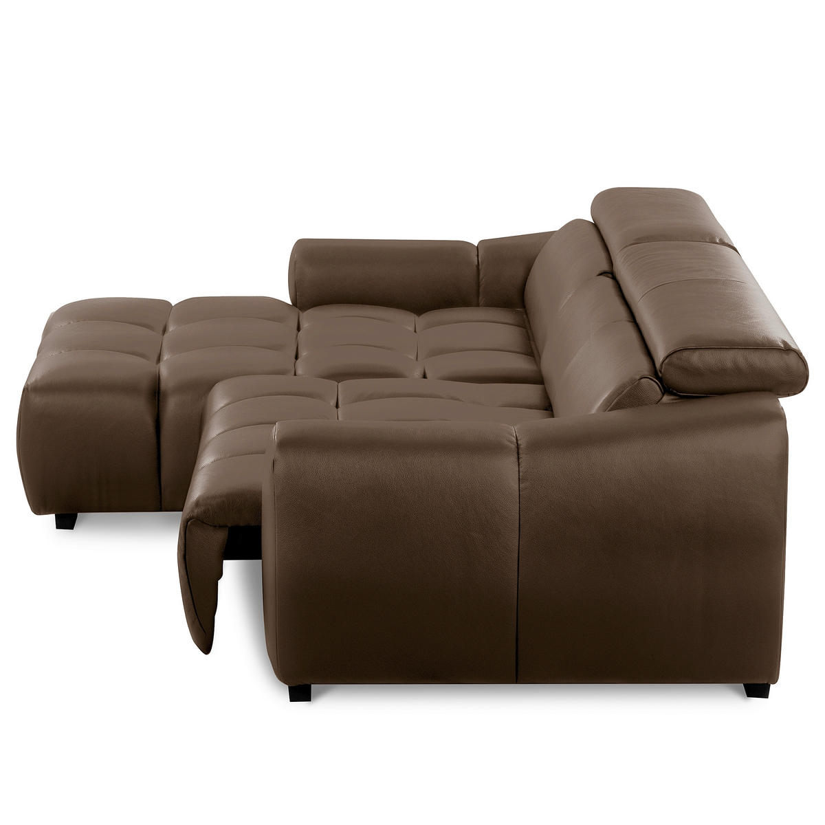 ECKSOFA AVEIRO Braun Echtleder Bettkasten, Kopfteilverstellung, Sitzvorzug  - Schwarz/Braun, Design, Leder/Kunststoff (177/274cm) - Livetastic
