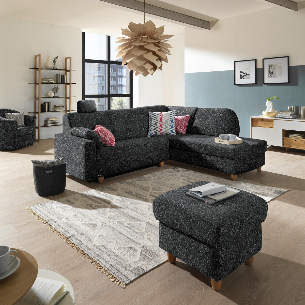 ECKSOFA  in Mikrovelours Anthrazit  227/208 cm  - Eichefarben/Anthrazit, KONVENTIONELL, Holz/Textil (227/208cm) - Sedda