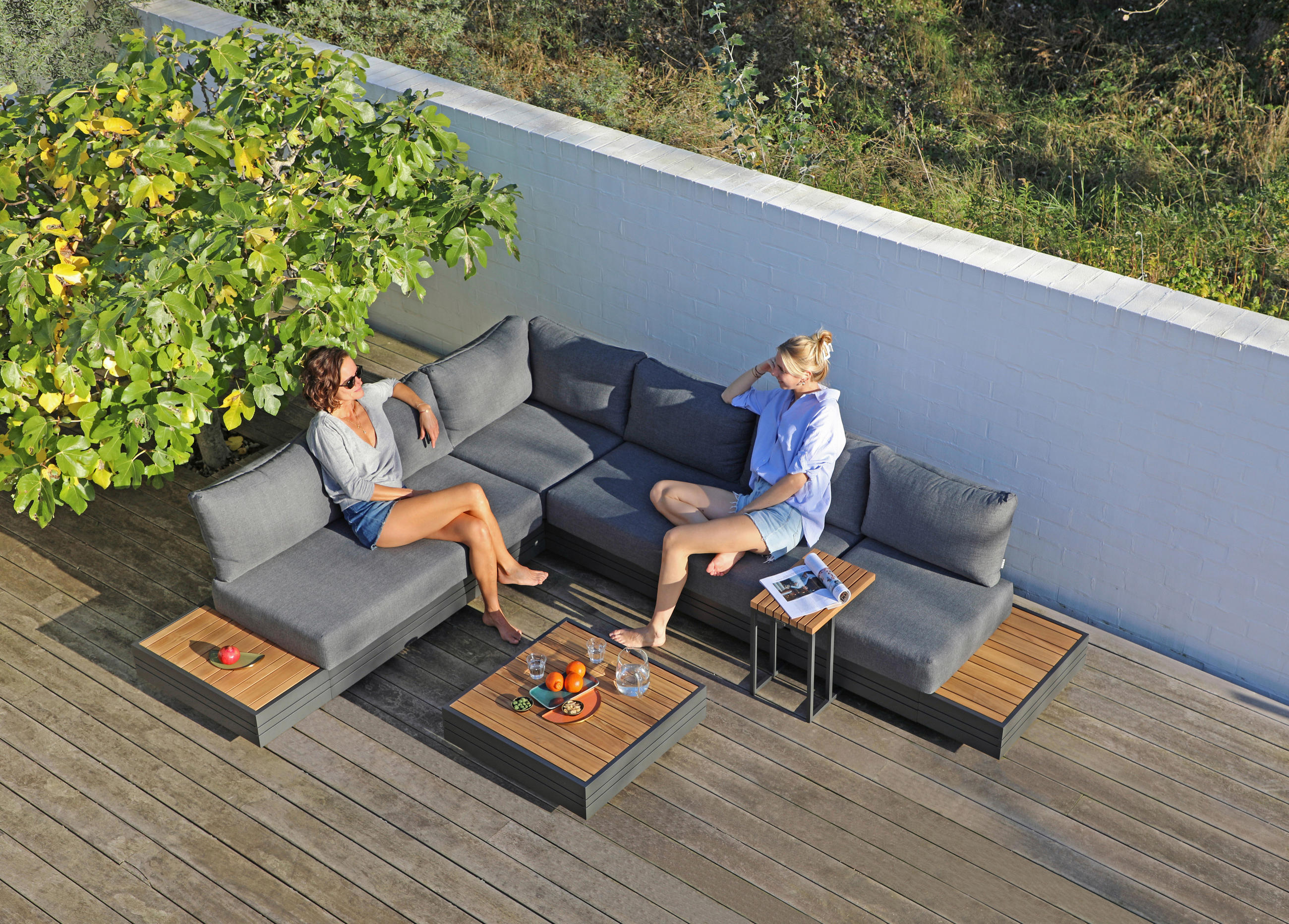 LOUNGEGARNITUR 322/322 cm Teakholz massiv, Hartholz Aluminium  - Anthrazit/Teakfarben, Modern, Holz/Textil (322/322cm)