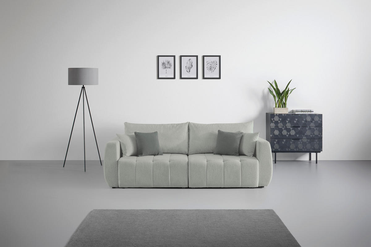 SCHLAFSOFA in Chenille, Jacquard Hellgrau  - Hellgrau/Schwarz, Kunststoff/Textil (245/74-90/104cm) - MID.YOU