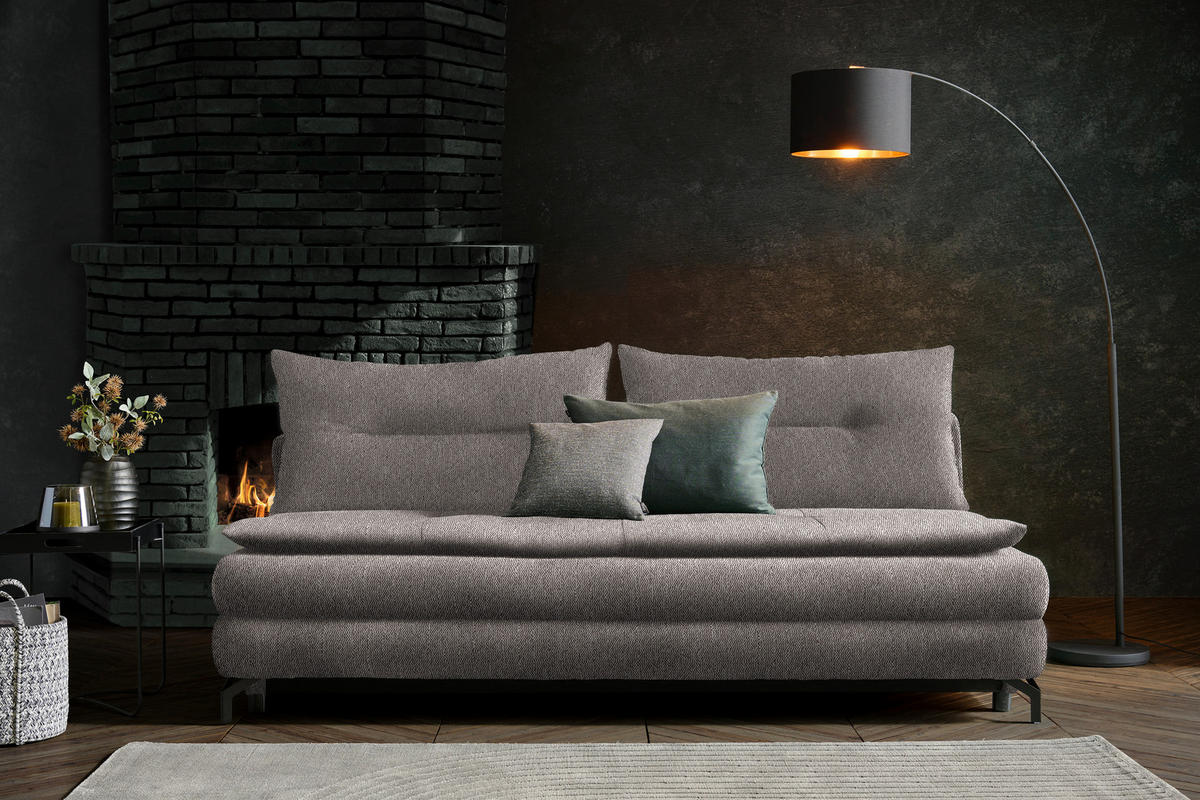 SCHLAFSOFA in Webstoff Graubraun  - Graubraun/Schwarz, MODERN, Textil/Metall (208/73/92/102cm) - Novel