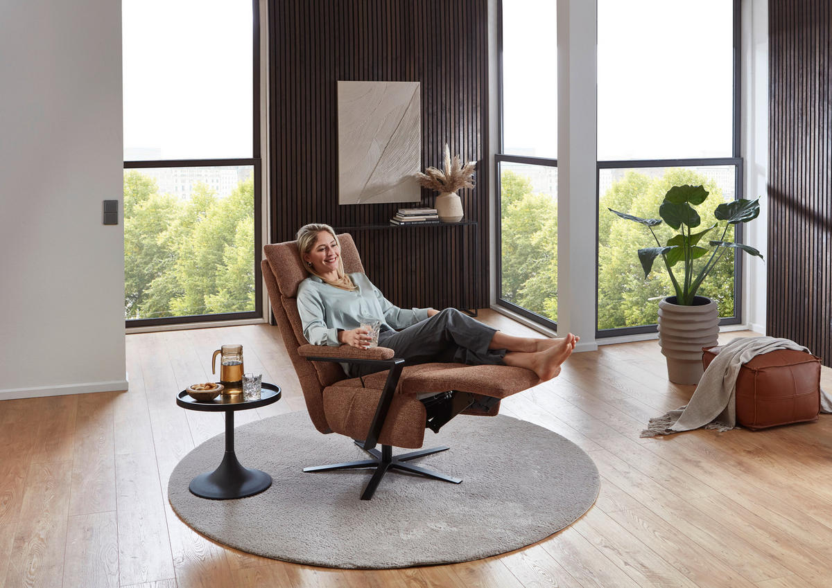 RELAXSESSEL in Textil Kupferfarben  - Schwarz/Kupferfarben, Design, Textil/Metall (68/117/85cm) - Cantus