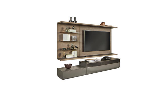 WOHNWAND  in Grau, Eiche dunkel  270/182/46 cm  - Eiche dunkel/Grau, Design, Glas/Holz (270/182/46cm) - Belluti