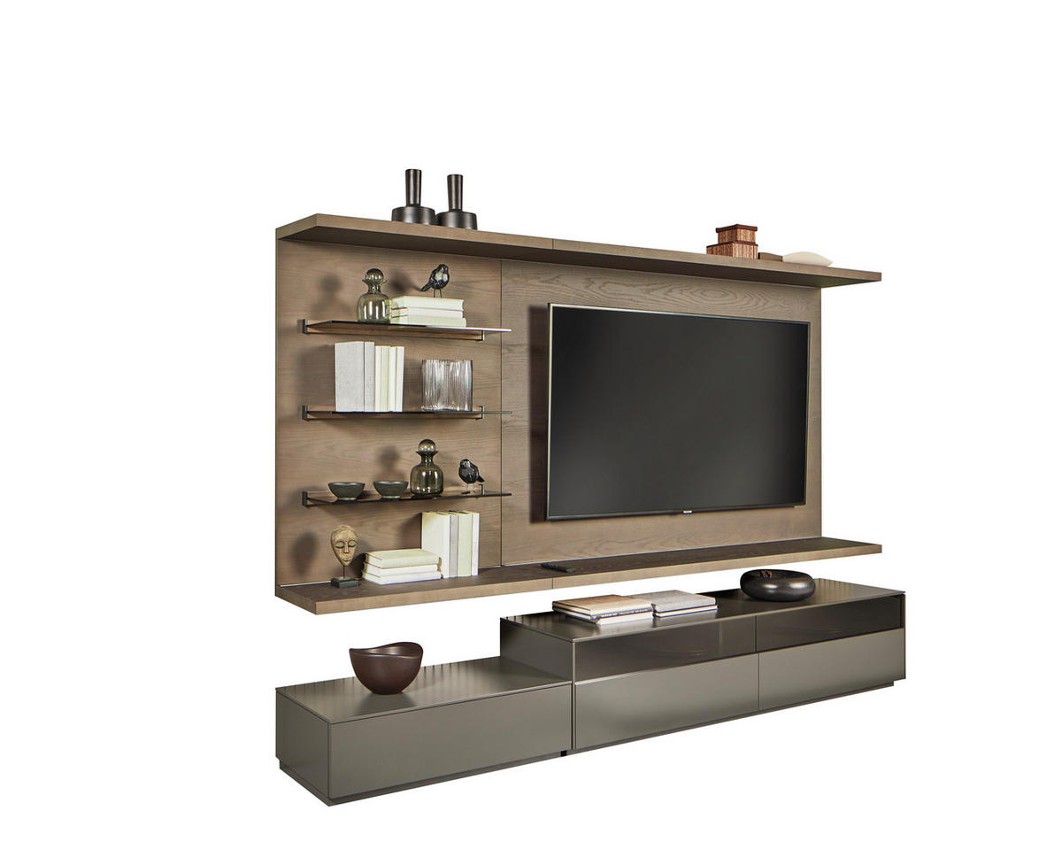 WOHNWAND  in Grau, Eiche dunkel  270/182/46 cm  - Eiche dunkel/Grau, Design, Glas/Holz (270/182/46cm) - Emilio Belluti