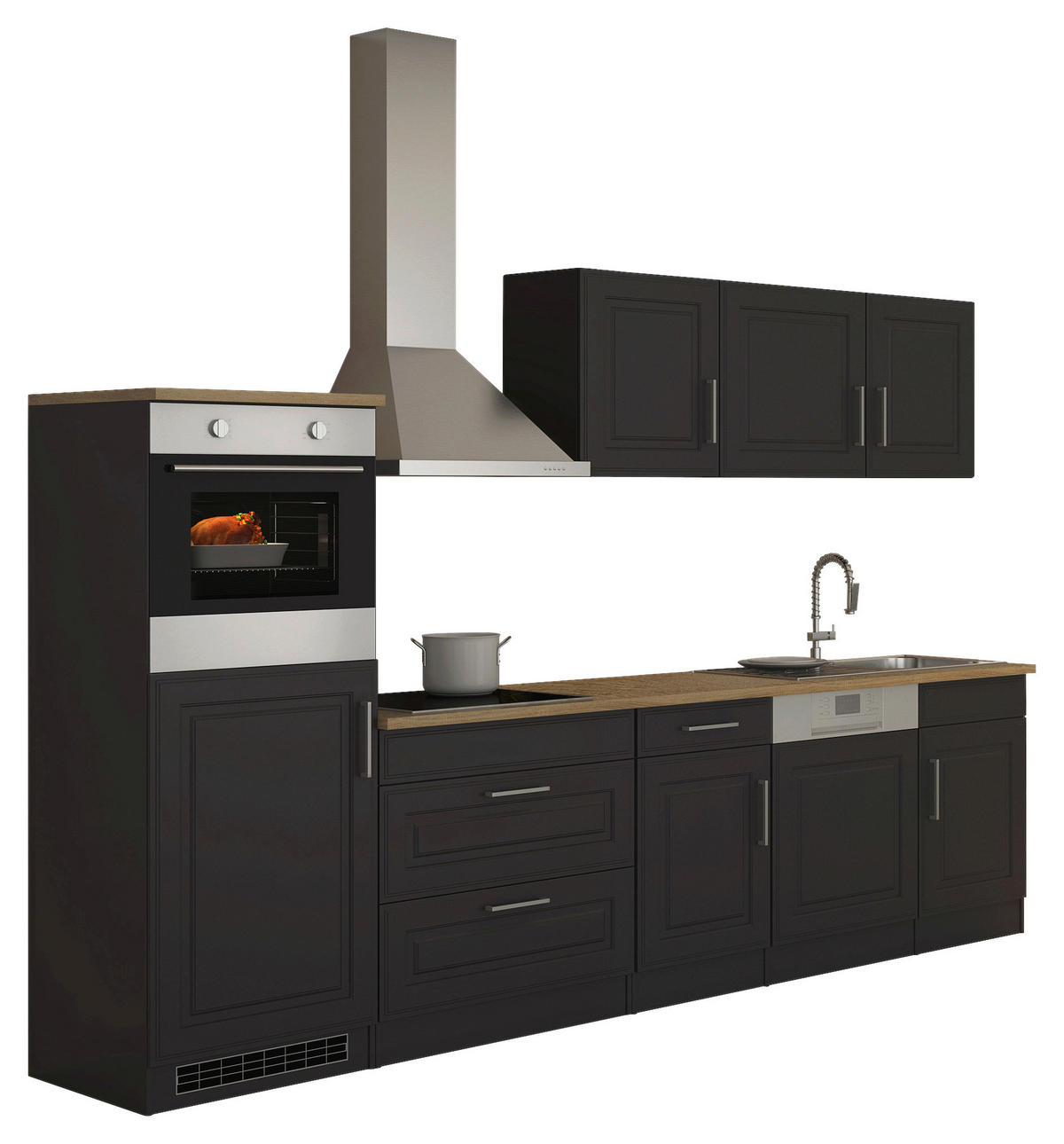 KÜCHENBLOCK 300 cm   in Graphitfarben, Sonoma Eiche  - Alufarben/Graphitfarben, Modern, Holzwerkstoff/Metall (300cm) - Held