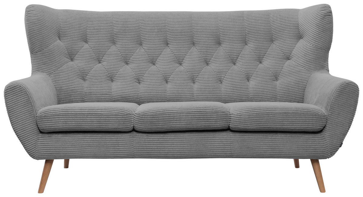 3-SITZER-SOFA Cord Hellgrau  - Hellgrau, Design, Holz/Textil (187/101/95cm) - Stylife