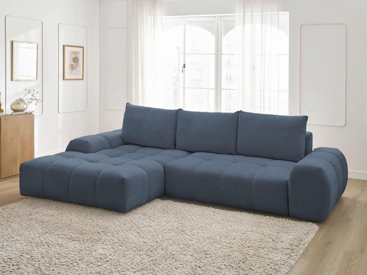ECKSCHLAFSOFA EVEREST  mit Rücken echt, Armteil links, Armteil rechts Flachgewebe Dunkelblau  - Schwarz/Dunkelblau, MODERN, Kunststoff/Textil (318/180cm) - Livetastic