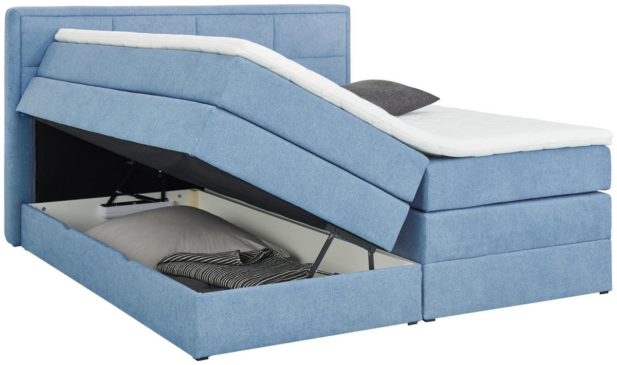 BOXSPRINGBETT 200/200 cm  in Blau  - Blau/Schwarz, Konventionell, Kunststoff/Textil (200/200cm) - Esposa