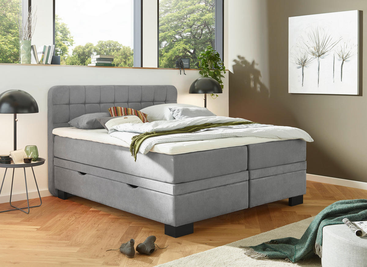 BOXSPRINGBETT 180/200 cm  Hellgrau  - Hellgrau/Schwarz, Konventionell, Holz/Textil (180/200cm) - Elegando