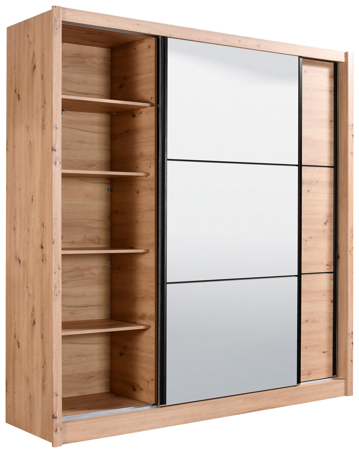 SCHIEBETÜRENSCHRANK 213/215,5/60 cm 2-türig Eiche Artisan  - Schwarz/Eiche Artisan, Basics, Glas/Holzwerkstoff (213/215,5/60cm) - Xora