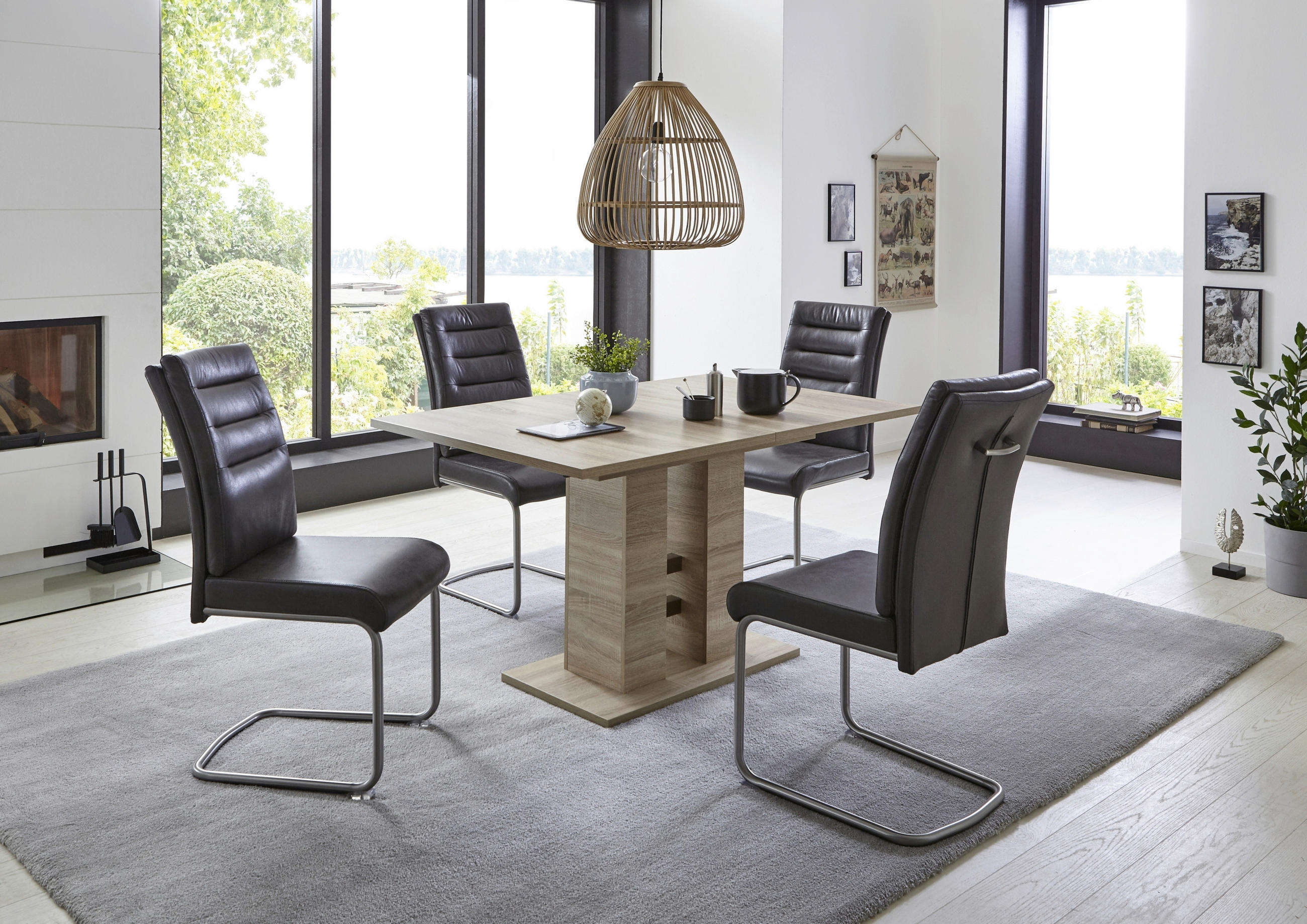 TISCHGRUPPE   - Eichefarben/Anthrazit, MODERN, Textil/Metall (140-220/76/90cm) - MID.YOU