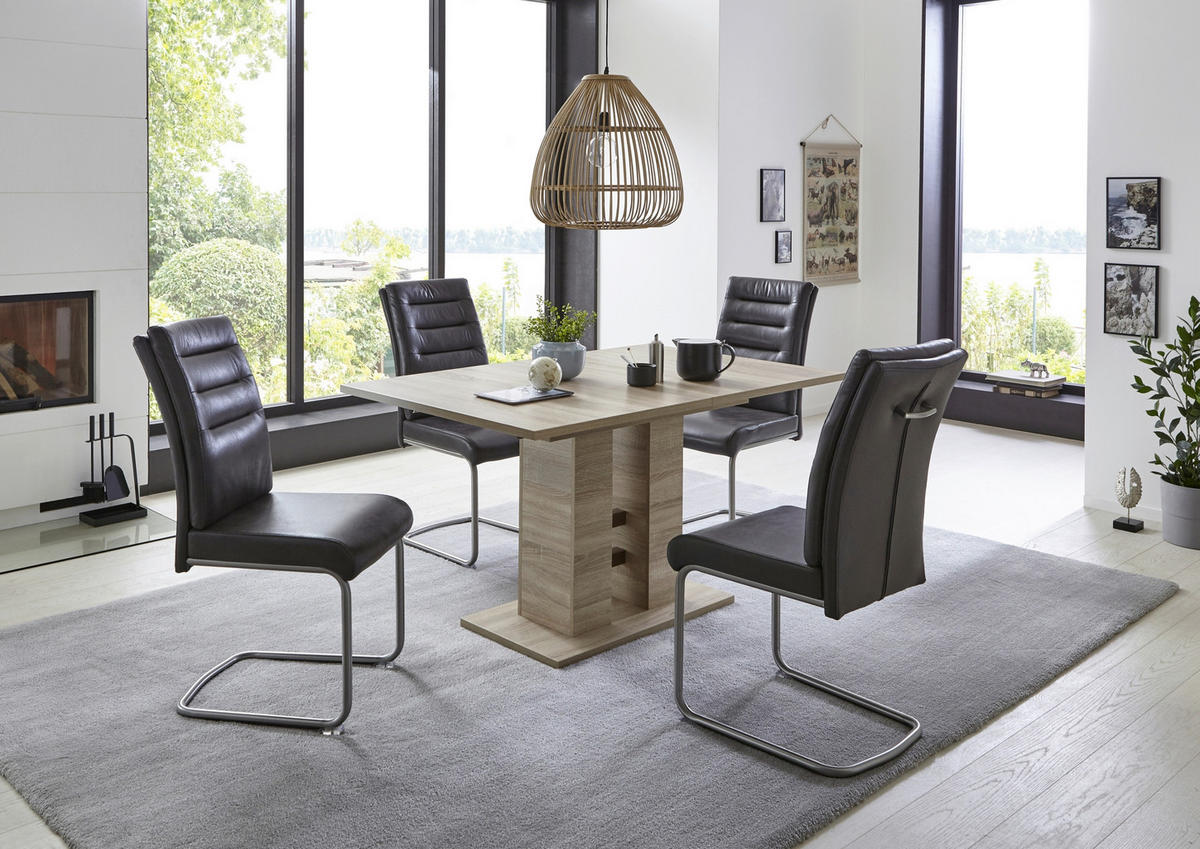 TISCHGRUPPE   - Eichefarben/Anthrazit, MODERN, Textil/Metall (140-220/76/90cm) - MID.YOU