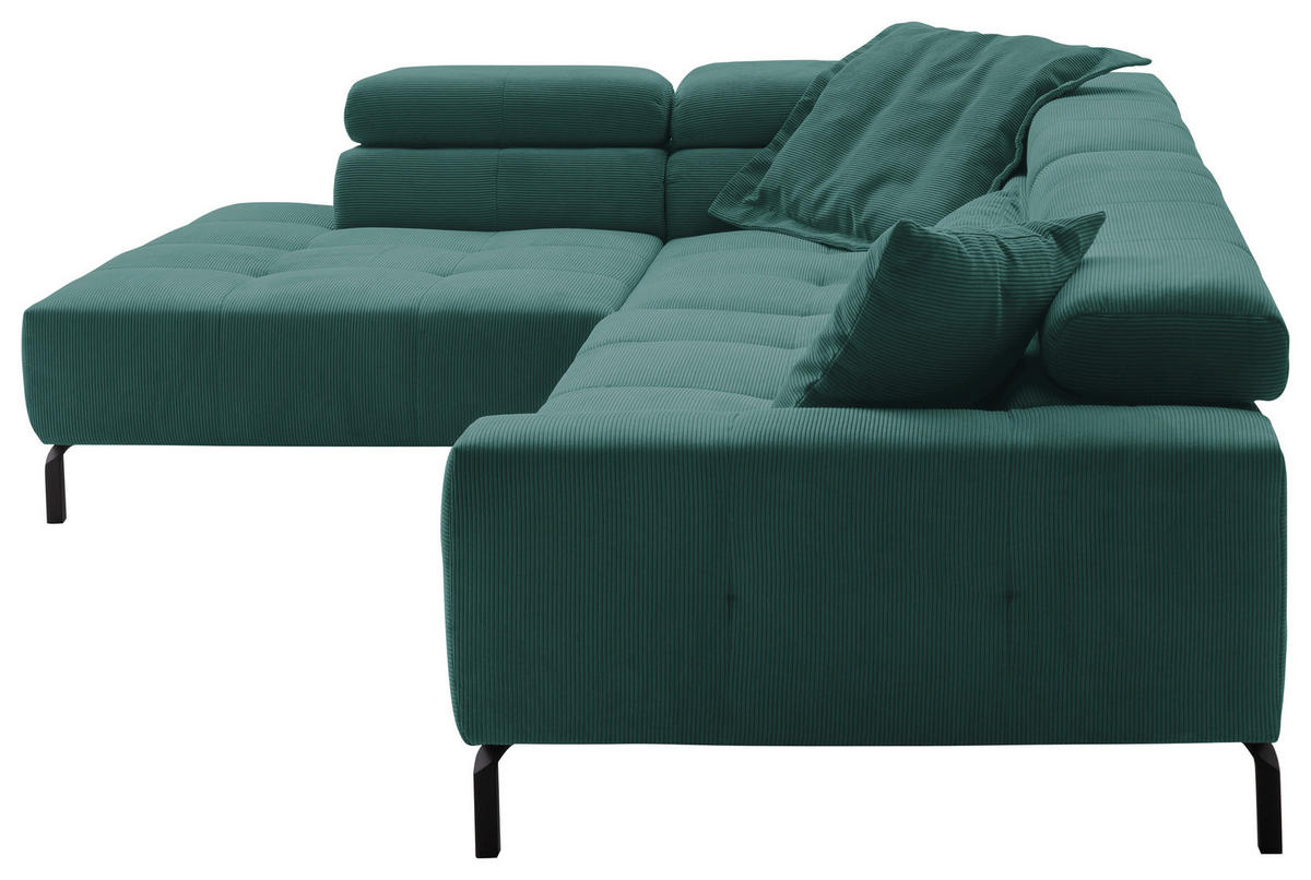 ECKSOFA in Feincord Grün  - Schwarz/Grün, Konventionell, Textil/Metall (219/311cm) - Hom`in
