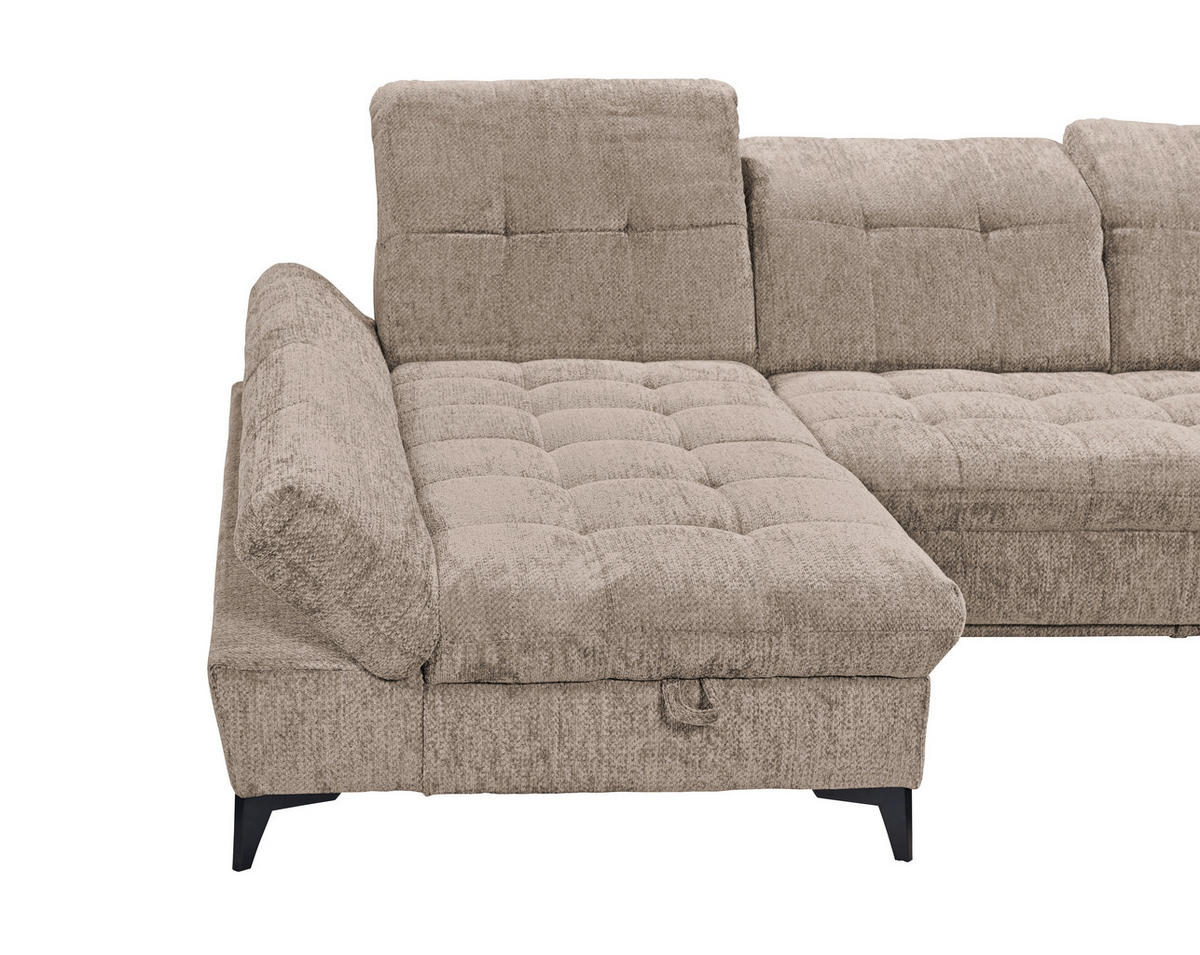 WOHNLANDSCHAFT Mikrovelours Beige  - Beige/Schwarz, Modern, Kunststoff/Textil (169/348/245cm) - MID.YOU