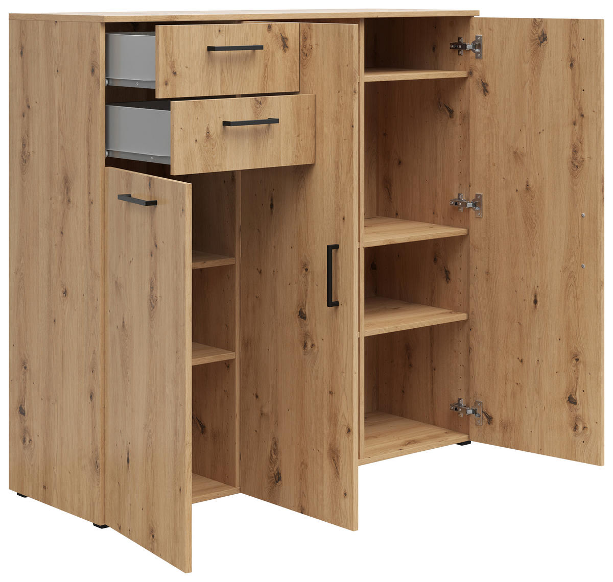 KOMODA, dub artisan, 120/115/40 cm - černá/antracitová, Moderní, kompozitní dřevo/plast (120/115/40cm) - Carryhome