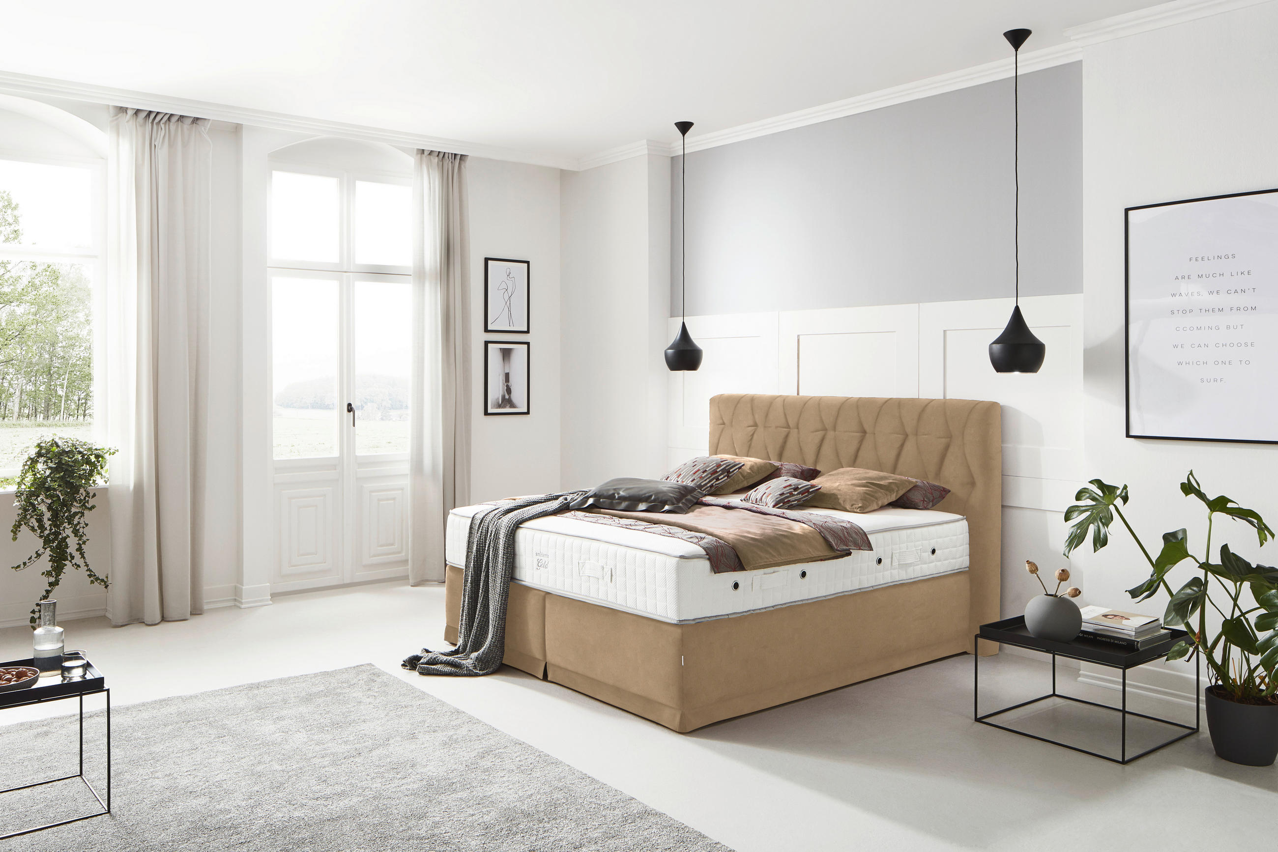 BOXSPRINGBETT 180/200 cm  in Beige  - Beige, KONVENTIONELL, Textil (180/200cm) - Ambiente
