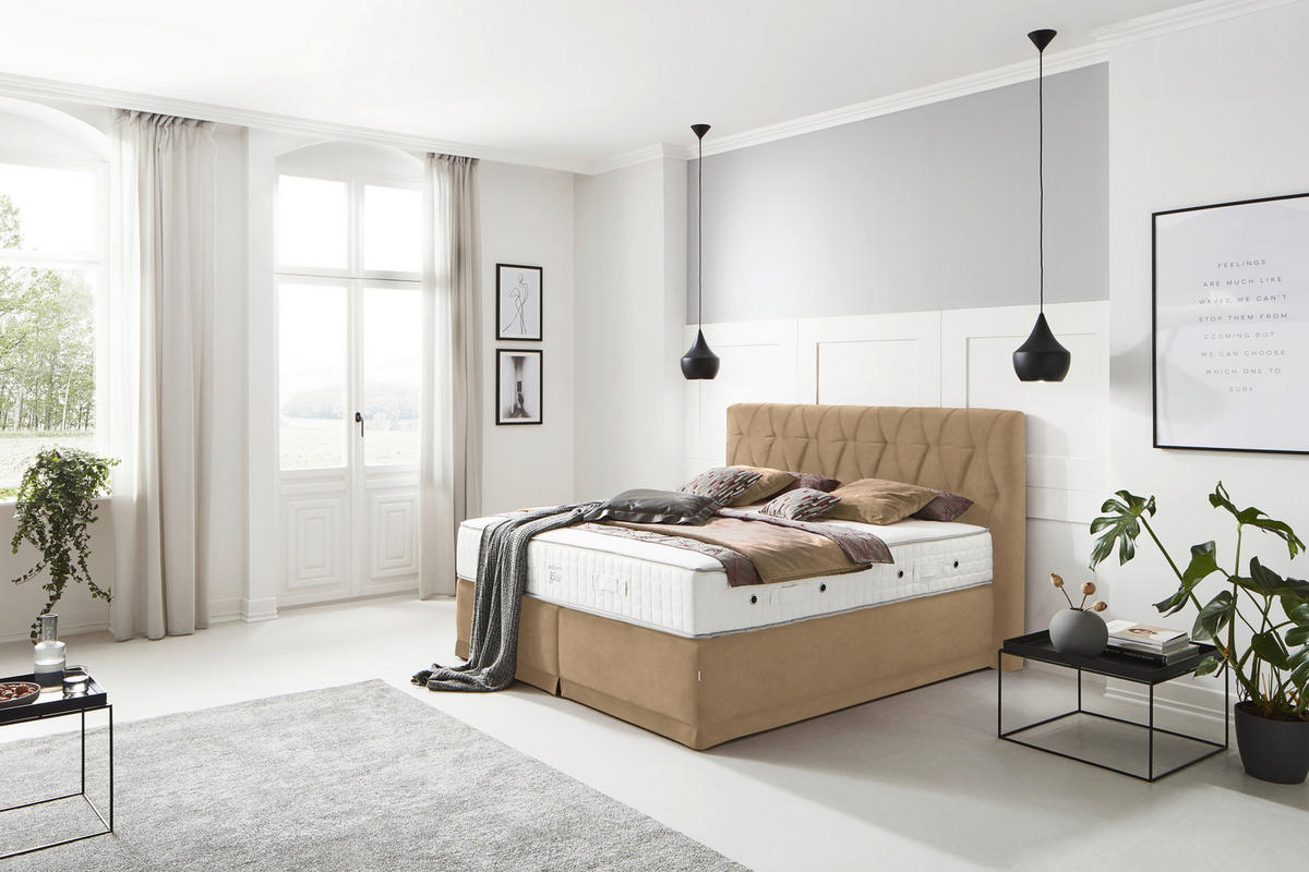 BOXSPRINGBETT 180/200 cm  in Beige  - Beige, Konventionell, Textil (180/200cm) - Ambiente