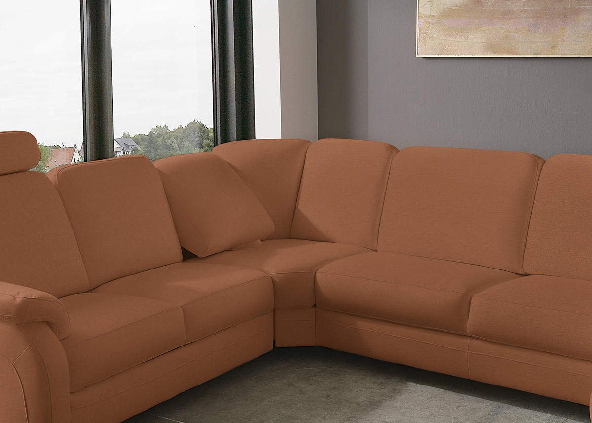 WOHNLANDSCHAFT Echtleder Cognac  - Cognac/Alufarben, Konventionell, Leder/Metall (239/329/165cm) - Beldomo Premium