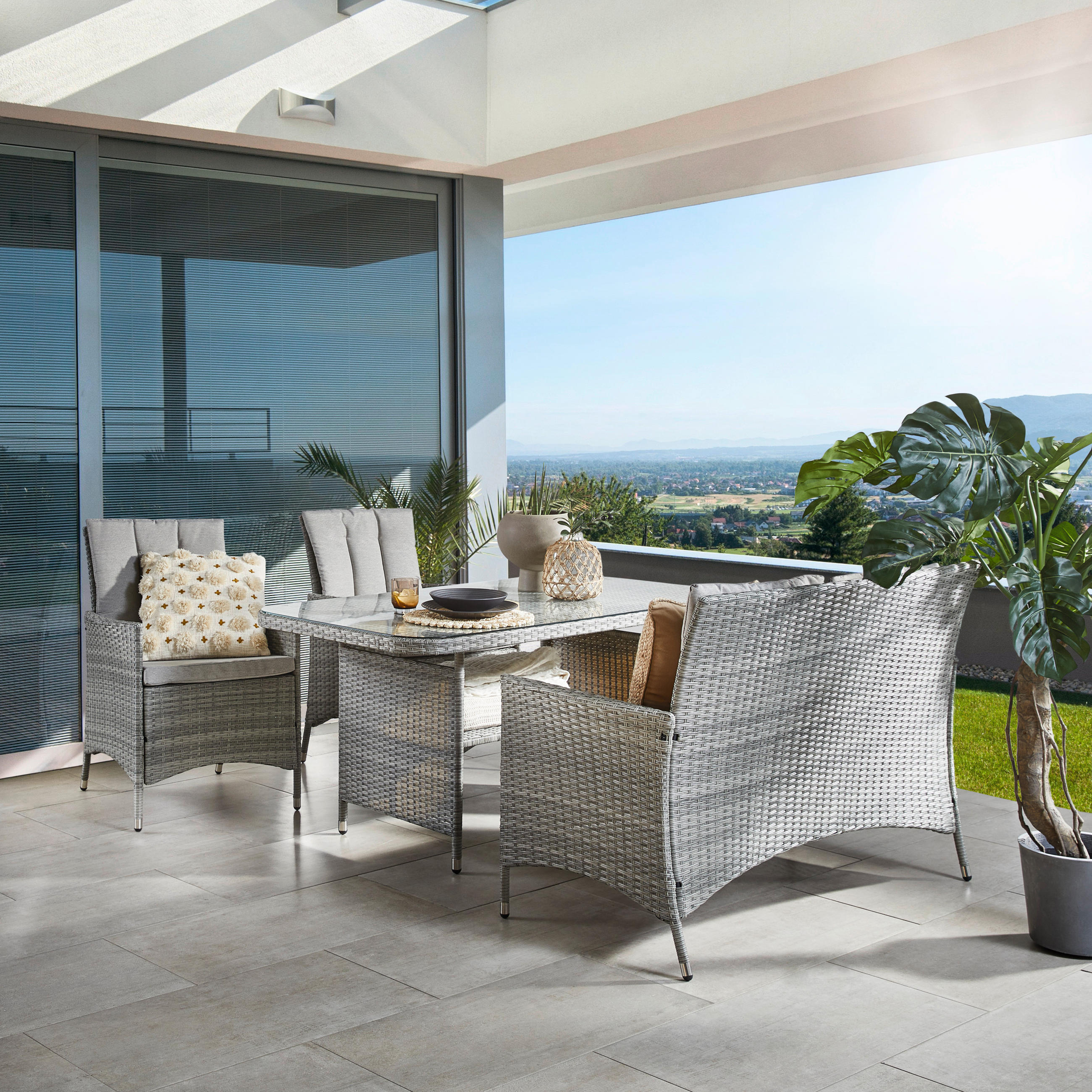 Ambia Garden JEDÁLENSKÁ TERASOVÁ SÚPRAVA 4-dielne, kov, plast, sklo, textil