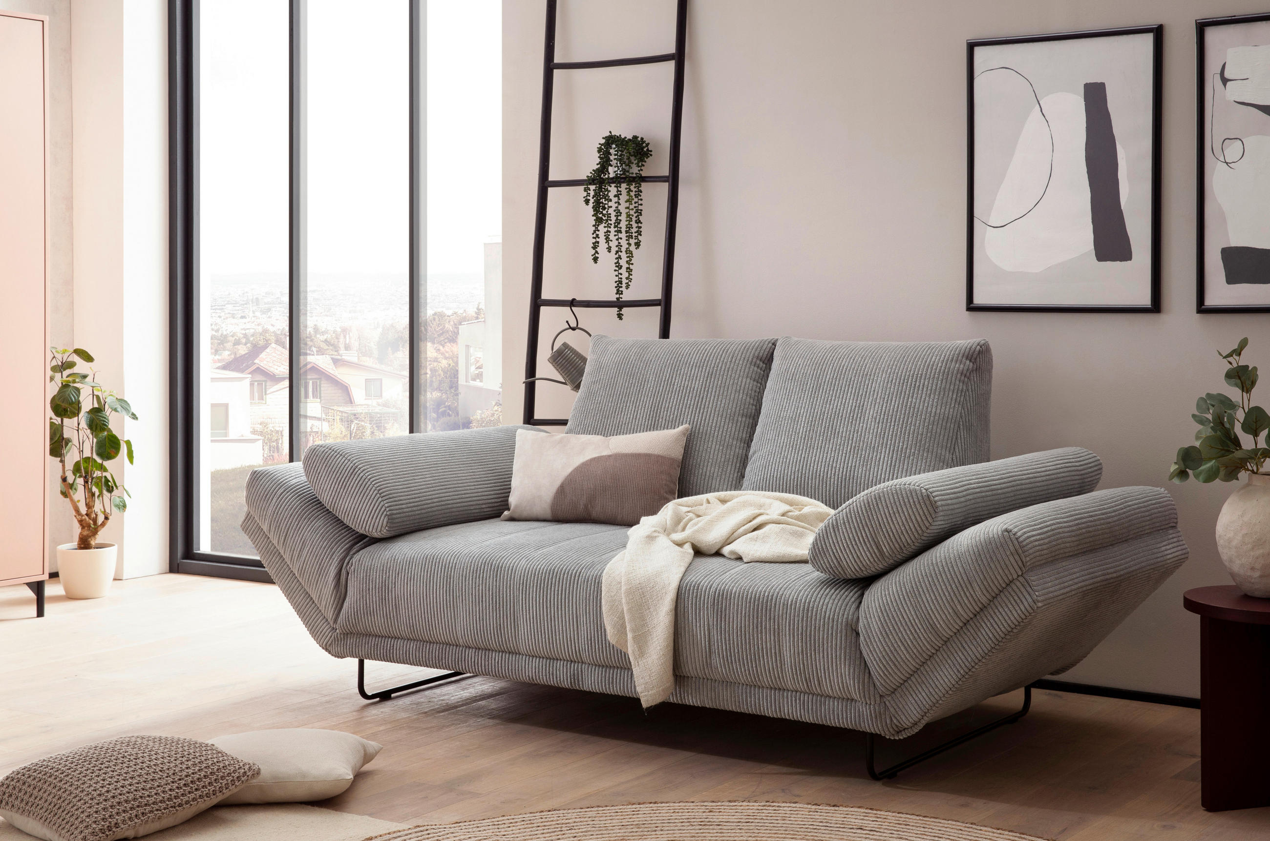 SCHLAFSOFA Cord, Mikrofaser Hellgrau  - Hellgrau/Schwarz, Design, Textil/Metall (210/95/97cm) - MID.YOU