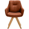 ARMLEHNSTUHL  in Webstoff Kombination Echtleder/Stoff pigmentiert  - Wildeiche/Cognac, Design, Leder/Holz (62/90/65cm) - Waldwelt
