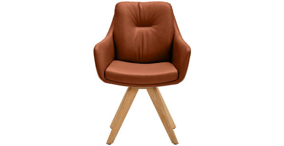 ARMLEHNSTUHL in Webstoff Kombination Echtleder/Stoff pigmentiert - Wildeiche/Cognac, Design, Leder/Holz (62/90/65cm) - Waldwelt