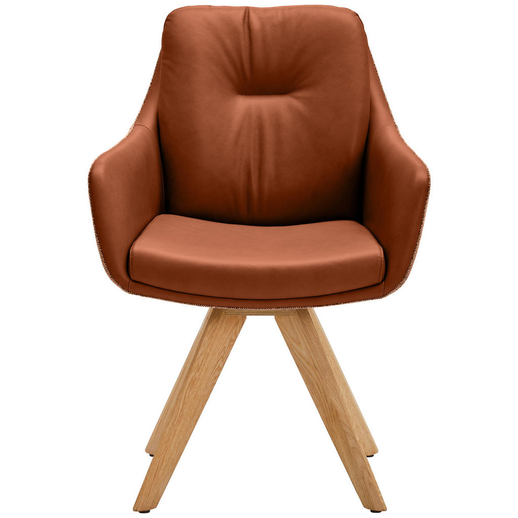 Thumbnail - Waldwelt Armlehnstuhl, Haselnuss, Cognac, Wildeiche, Holz, Textil, Leder, Kombination Echtleder/Stoff, Rindleder, Eiche,...
