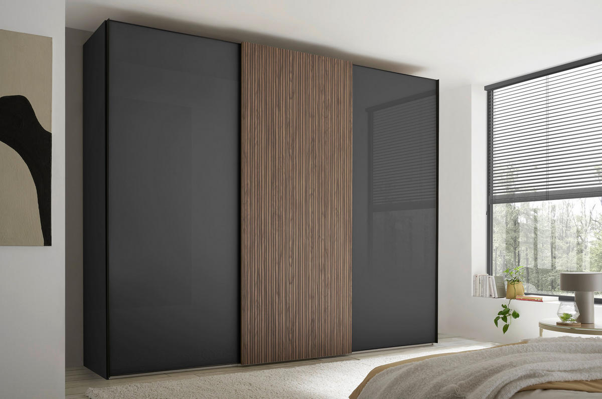 SCHWEBETÜRENSCHRANK 298/240/68 cm Anthrazit, Eichefarben  - Eichefarben/Anthrazit, Design, Glas/Holzwerkstoff (298/240/68cm) - Dieter Knoll