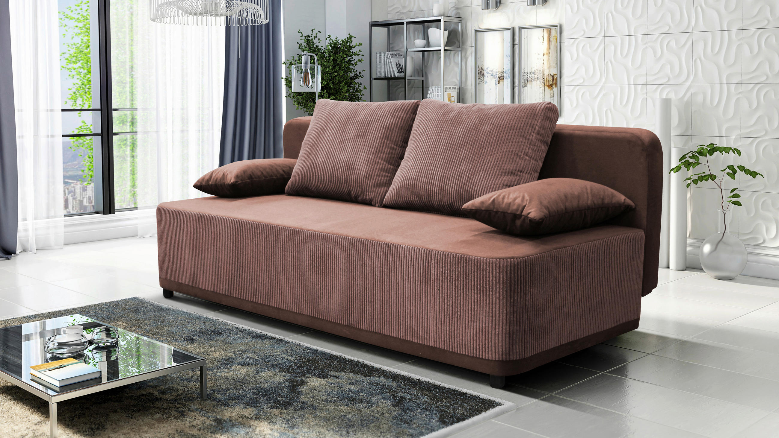 SCHLAFSOFA  in Velours Koralle  - Koralle/Schwarz, Design, Kunststoff/Textil (197/90/83cm) - MID.YOU