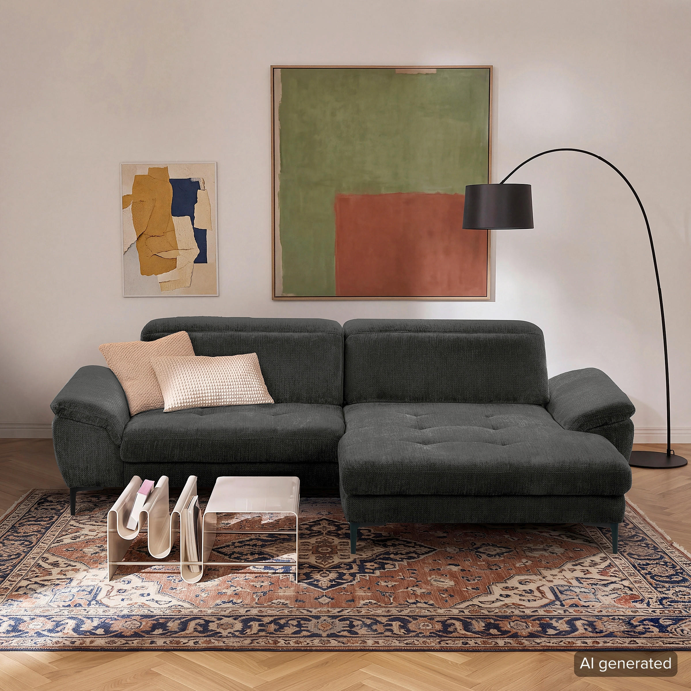 ECKSOFA PRADO Schwarz Webstoff Bettkasten, Kopfteilverstellung, Sitztiefenverstellung  - Schwarz, Design, Textil/Metall (268/195cm) - Livetastic