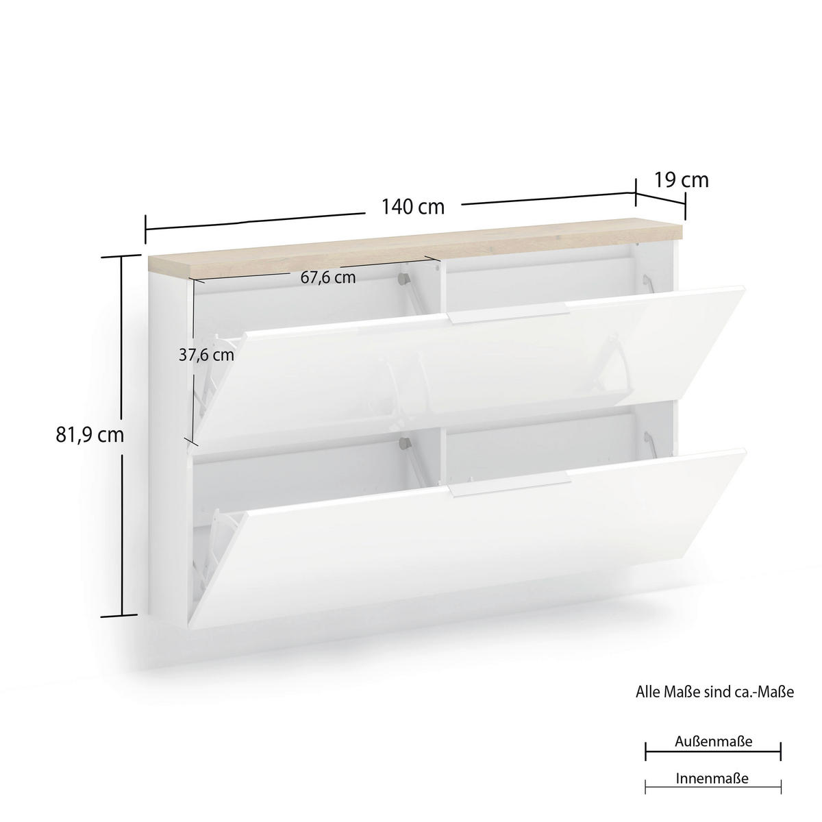 HÄNGESCHUHSCHRANK Weiß Hochglanz, Eichefarben  - Eichefarben/Weiß Hochglanz, Design, Holzwerkstoff/Metall (140/82/19cm) - Xora