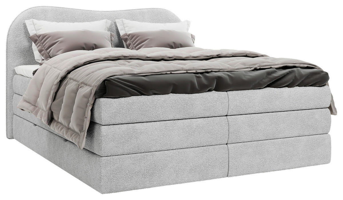 BOXSPRINGBETT 140/200 cm,  in Hellgrau, gepolstertes Kopfteil, Bettkasten, Topper, Matratzen, H3 + H3 = fest  - Hellgrau/Schwarz, Design, Holz/Holzwerkstoff (140/200cm) - Chameo