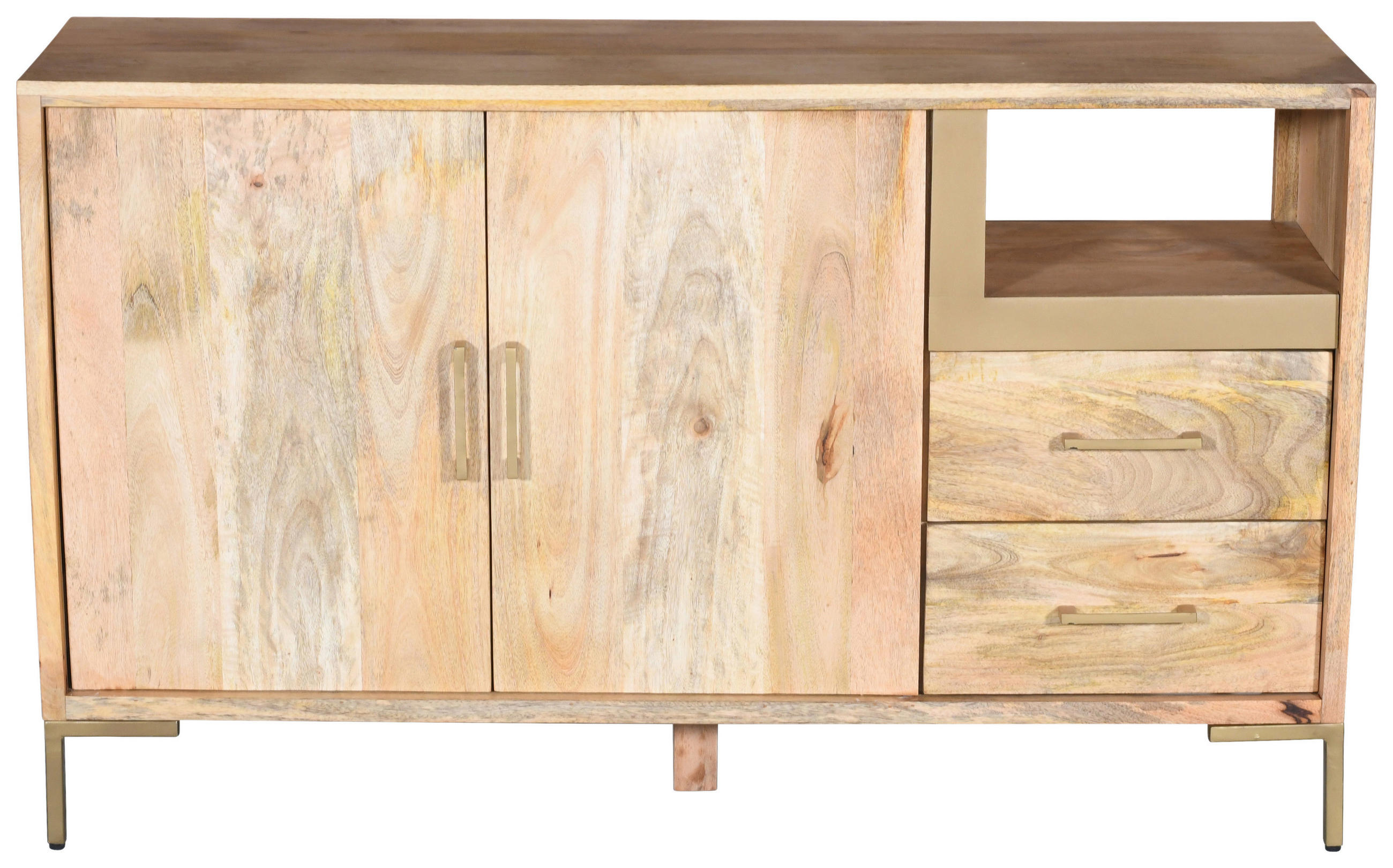 KOMMODE Valencia  in 145/87/40 cm  - Goldfarben/Naturfarben, Natur, Holz/Metall (145/87/40cm) - MID.YOU