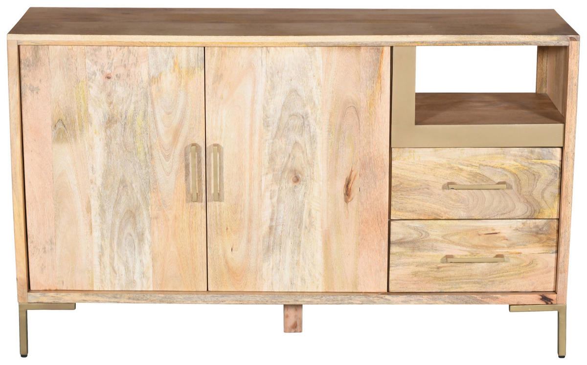 KOMMODE Valencia  in 145/87/40 cm  - Goldfarben/Naturfarben, Natur, Holz/Metall (145/87/40cm) - MID.YOU