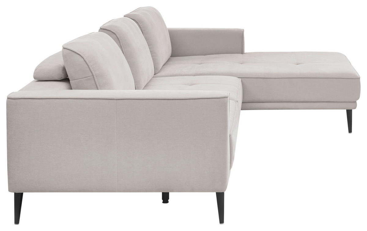 ECKSOFA Hellgrau Flachgewebe  - Hellgrau/Schwarz, KONVENTIONELL, Textil/Metall (279/193cm) - SetOne by Musterring