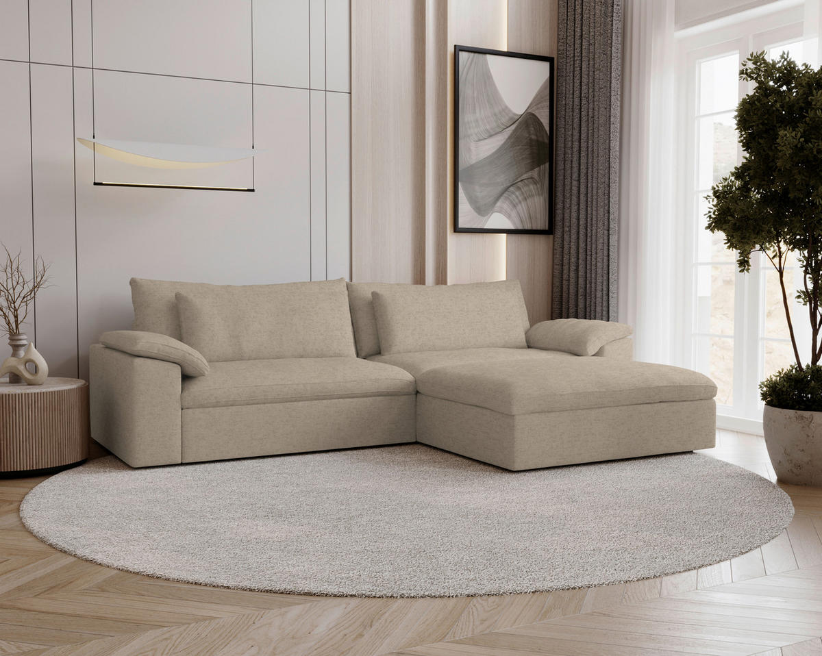 ECKSOFA Flachgewebe Naturfarben  - Schwarz/Naturfarben, Modern, Kunststoff/Textil (306/198cm) - Carryhome