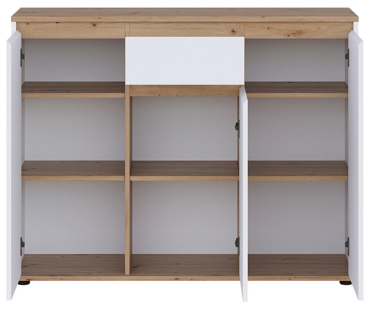 ŠIROKA KOMODA, bela, hrast artisan  - črna/bela, Moderno, umetna masa/leseni material (120/93/38cm) - Carryhome