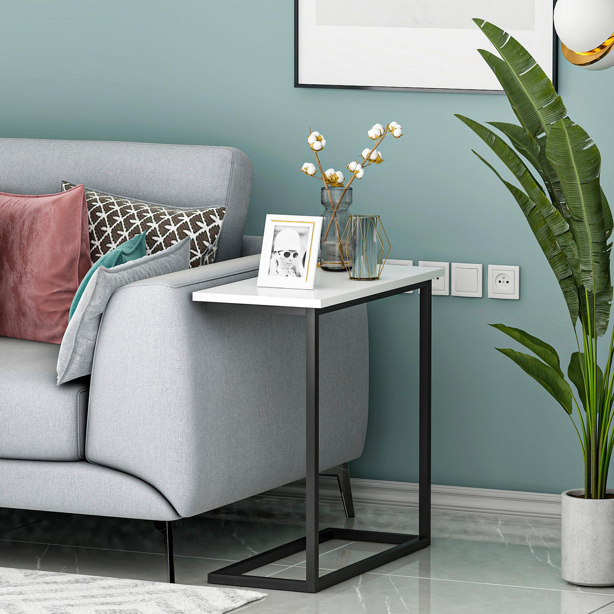 BEISTELLTISCH 64/30/62 cm Narin Beistelltisch Weiß rechteckig  - Schwarz/Weiß, Design, Holzwerkstoff/Metall (64/30/62cm) - Livetastic