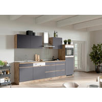 KÜCHENBLOCK 300 cm   in Grau, Eiche Wotan  - Eiche Wotan/Grau, Design, Holzwerkstoff (300cm) - Held