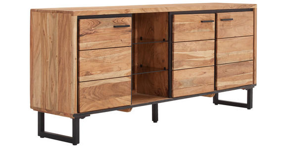 SIDEBOARD 175/77/40 cm - Schwarz/Akaziefarben, MODERN, Glas/Holz (175/77/40cm) - Carryhome