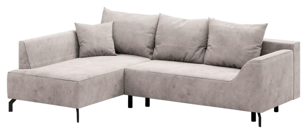 ECKSCHLAFSOFA  mit Bettkasten erhältlich, seitenverkehrt erhältlich, Schlafen auf Sitzhöhe, Bettfunktion erhältlich, Rücken echt Cord Creme  - Creme/Schwarz, Design, Textil/Metall (167/273cm) - MID.YOU