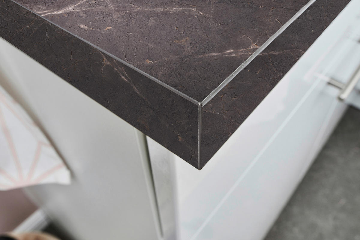 ECKKÜCHE 165/285 cm  in Grau, Weiß Hochglanz  - Edelstahlfarben/Dunkelgrau, Design, Holzwerkstoff/Metall (165/285cm) - Pino