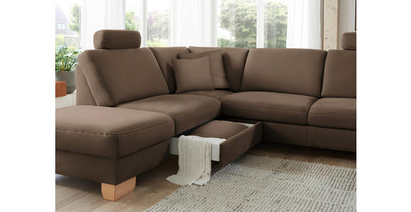 ECKSOFA in Mikrofaser Dunkelbraun  - Wildeiche/Dunkelbraun, KONVENTIONELL, Holz/Textil (236/286cm) - Voleo