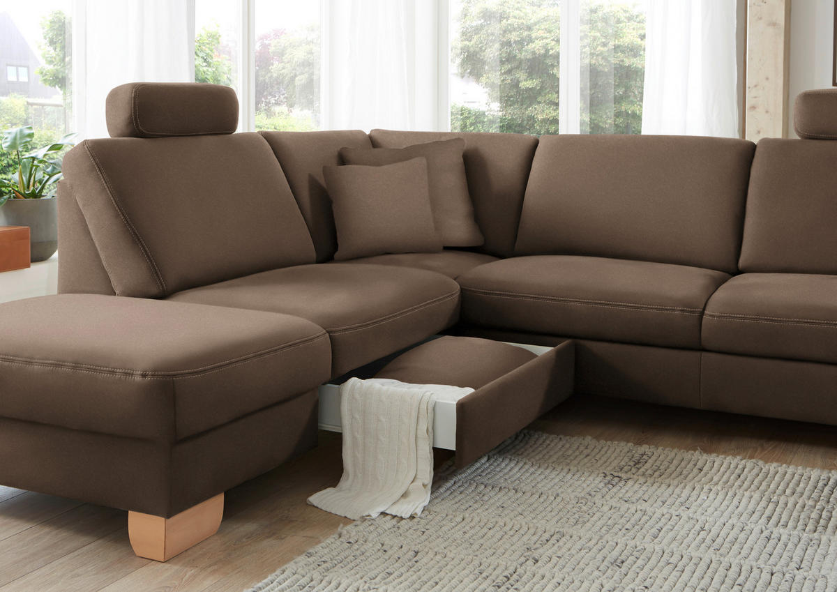 ECKSOFA in Mikrofaser Dunkelbraun  - Wildeiche/Dunkelbraun, Konventionell, Holz/Textil (236/286cm) - Voleo